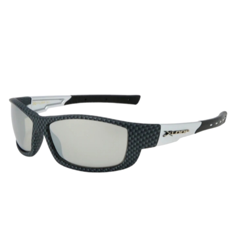 Unisex Xloop Mirrored Black Carbon Fiber Print Sport Sunglasses